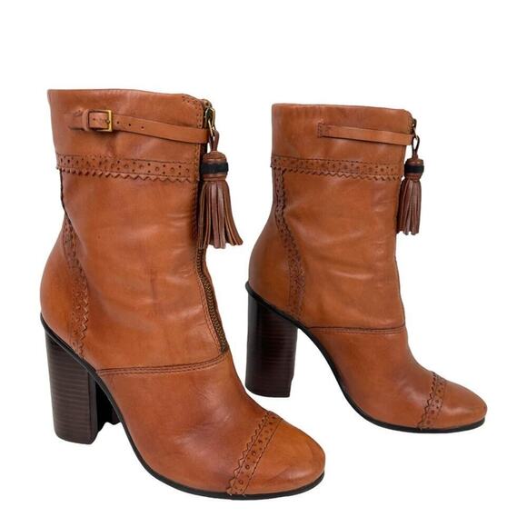 TORY BURCH Womens Size 8 Huxley Brown Leather Ankle Boots Tassel Zipper Shoes - Picture 7 of 16